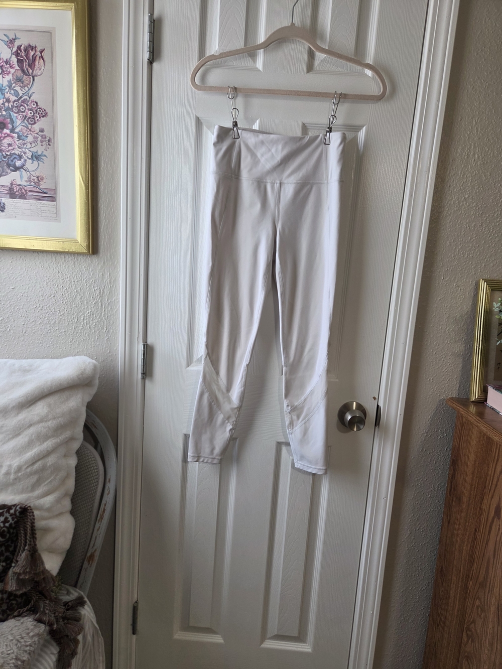 Athleta White High Rise Ankle Leggings Mesh Panels Stretch Breathable Sz S
